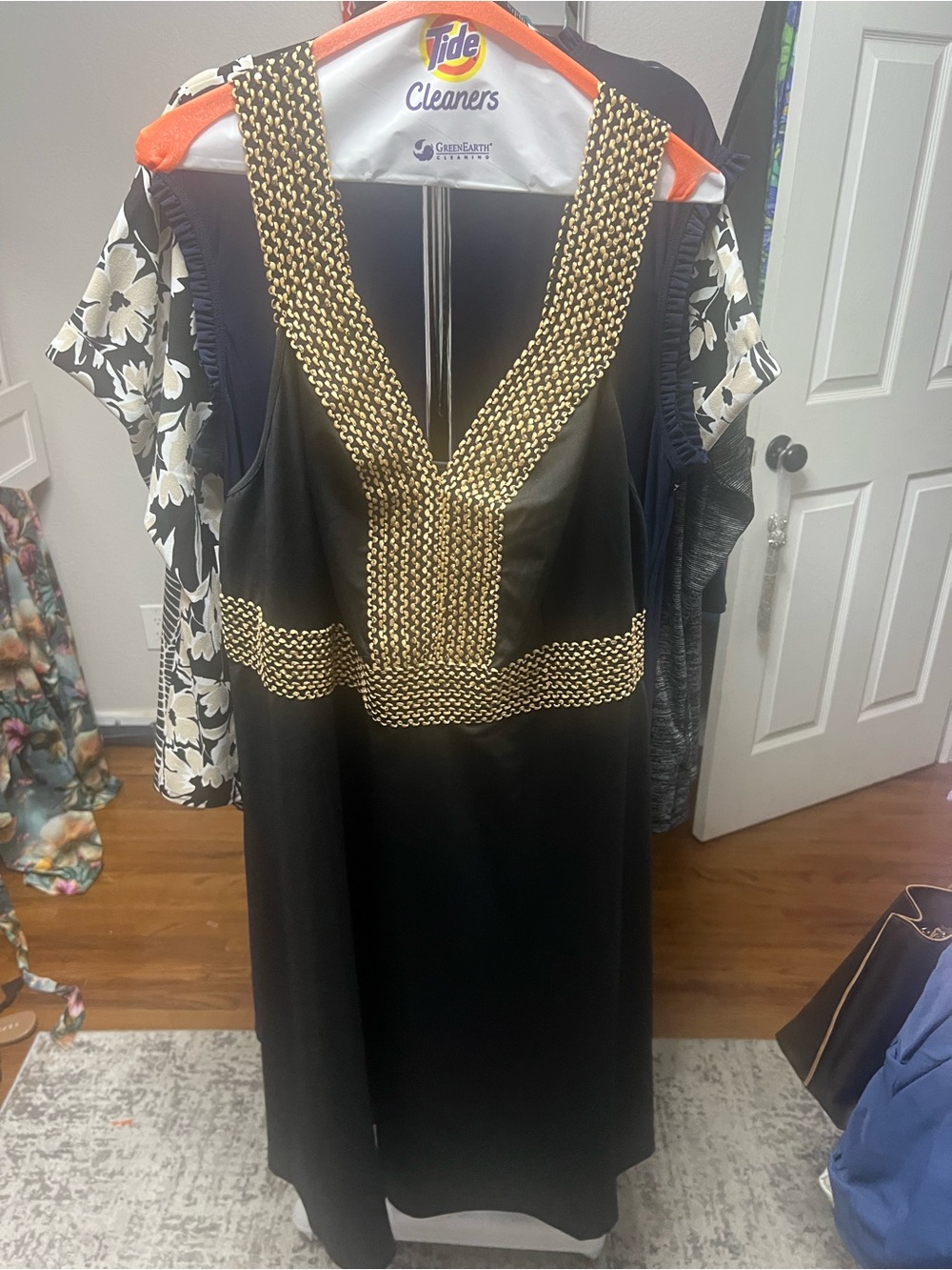 SHEIN Black Vneck Dress with Gold Trim